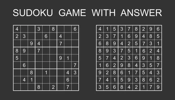 Sudoku-Spiel mit Antwort. Vektor-Puzzle mit Zahlen für Kinder und Erwachsene. Abbildung auf schwarzem Hintergrund. — Stockvektor