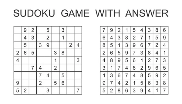 Jogo de Sudoku com resposta. Jogo de quebra-cabeça vetorial com números para crianças e adultos. Ilustração sobre fundo branco . — Vetor de Stock