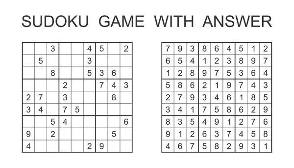 Jogo de Sudoku com resposta. Jogo de quebra-cabeça vetorial com números para crianças e adultos. Ilustração sobre fundo branco . — Vetor de Stock