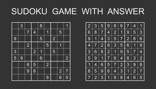 Sudoku jeu avec réponse. Jeu de puzzle vectoriel avec des chiffres pour enfants et adultes. Illustration sur fond noir . — Image vectorielle