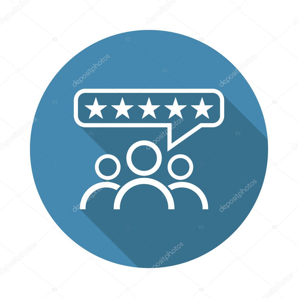 Customer reviews, rating, user feedback concept vector icon. Flat illustration on blue background with long shadow.