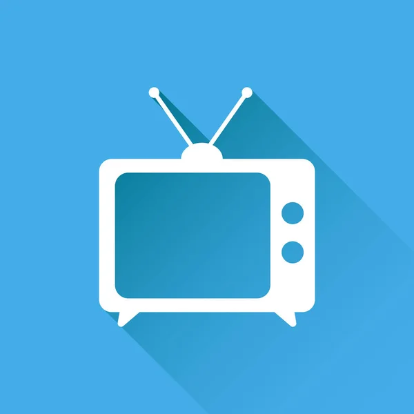 TV Icon vectorillustratie in vlakke stijl geïsoleerd op blauwe achtergrond met lange schaduw. Televisie symbool voor web siteontwerp, logo, app, ui. — Stockvector