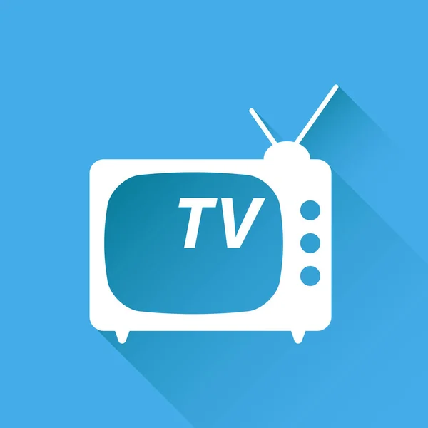 Tv Icon vector illustration in flat style isolated on blue background with long shadow. Television symbol for web site design, logo, app, ui. — Stock Vector