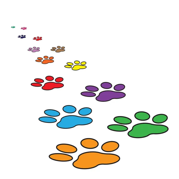 Färgglada tass Utskriftsikon vektorillustration isolerade på vit bakgrund. Hund, katt, bear paw symbol platt piktogram. — Stock vektor