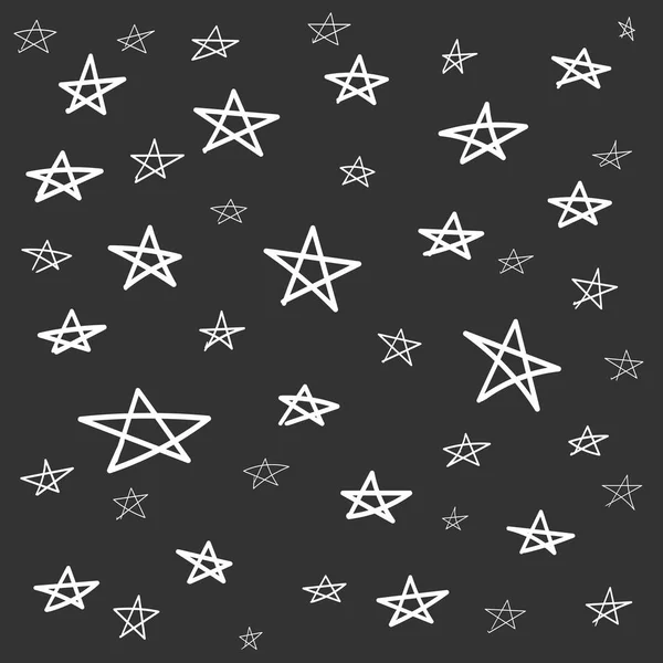 Patrón estrella dibujado a mano con garabatos de tinta. Ilustración vectorial simple sobre fondo negro . — Vector de stock