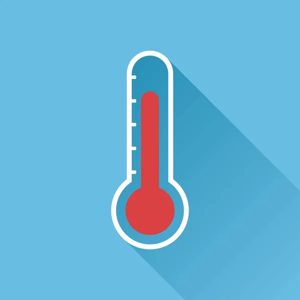 Icona del termometro. Obiettivo piatto illustrazione vettoriale isolato su sfondo blu con lunga ombra . — Vettoriale Stock