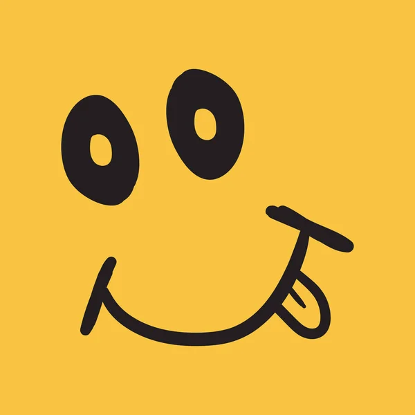 Sorriso simples com ícone de vetor de língua. ilustração doodle face desenhada à mão sobre fundo laranja . — Vetor de Stock