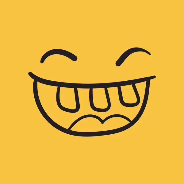 Sorriso simples com ícone de vetor de língua. ilustração doodle face desenhada à mão sobre fundo laranja . — Vetor de Stock