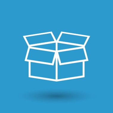 Açık kutu simgesi. Mavi zemin üzerine nakliye paketi düz vektör çizim.