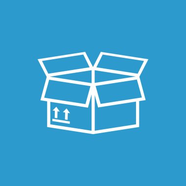 Ambalaj kutusu simgesi ile ok sembolü. Mavi zemin üzerine nakliye paketi basit vektör çizim.