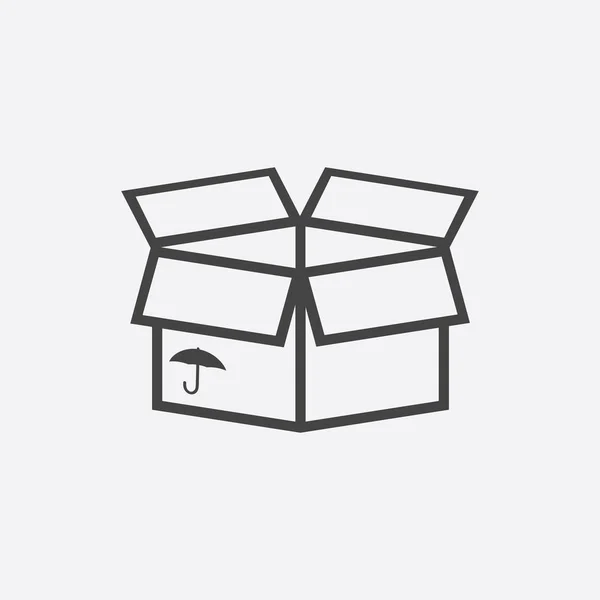 傘のシンボルと包装ボックス アイコンです。白い背景の上配送パック簡単なベクトル図. — ストックベクタ