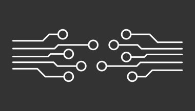 Devre kartı simgesi. Teknoloji planı sembol düz vektör çizim siyah arka plan üzerine.