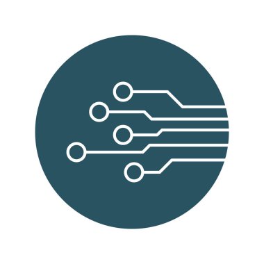 Devre kartı simgesi. Teknoloji planı sembol düz vektör çizim mavi zemin üzerine.