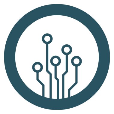 Devre kartı simgesi. Teknoloji planı sembol düz vektör çizim mavi zemin üzerine.