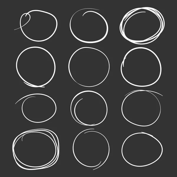 Set of the hand drawn scribble circles. Vector element. Illustration on black background. — Stock Vector