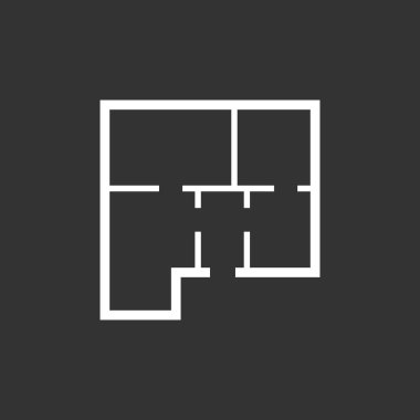 Ev planı basit düz simgesi. Vektör çizim siyah arka plan üzerine.