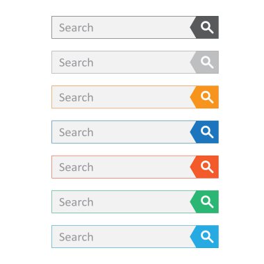 Arama çubuğu alanı. Vektör arabirim öğeleri arama tuşu ile ayarlayın. Beyaz arka plan üzerinde düz vektör çizim.