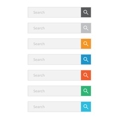 Arama çubuğu alanı. Vektör arabirim öğeleri arama tuşu ile ayarlayın. Beyaz arka plan üzerinde düz vektör çizim.