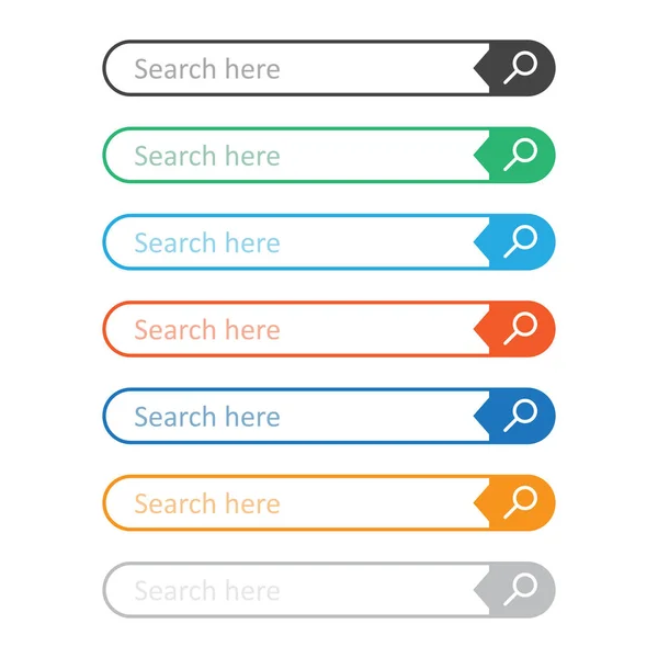 Campo da barra de pesquisa. Definir elementos de interface vetorial com botão de pesquisa. Ilustração vetorial plana sobre fundo branco . — Vetor de Stock