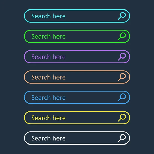Bar zoekveld. Elementen van de gebruikersinterface van de vector met de zoekknop instellen Platte vectorillustratie op donker blauwe achtergrond. — Stockvector