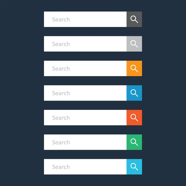 検索バーのフィールド。検索ボタンを持つベクトル インターフェイス要素を設定します。暗い青色の背景の平面ベクトル図. — ストックベクタ