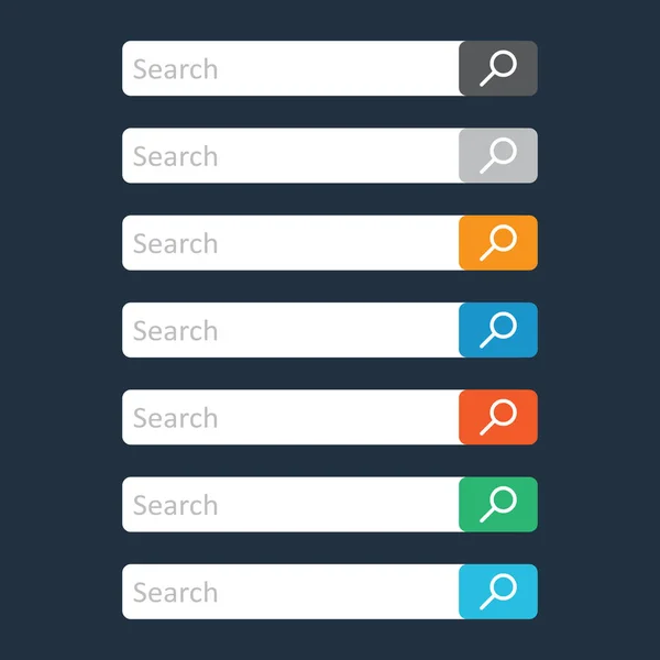 Campo barra di ricerca. Imposta elementi di interfaccia vettoriale con il pulsante di ricerca. Illustrazione vettoriale piatta su sfondo blu scuro . — Vettoriale Stock