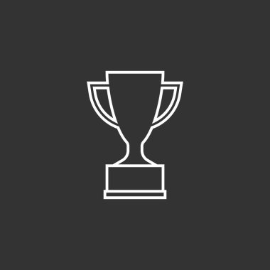 Çizgi stili Trophy Kupası düz vektör simgesi. Basit kazanan sembolü. Beyaz illüstrasyon izole siyah arka plan üzerine.