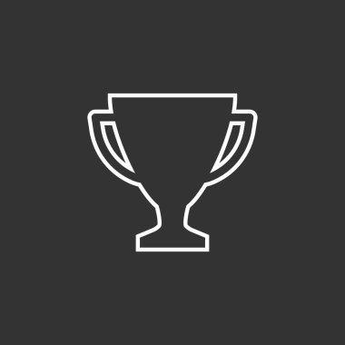 Çizgi stili Trophy Kupası düz vektör simgesi. Basit kazanan sembolü. Beyaz illüstrasyon izole siyah arka plan üzerine.
