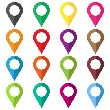 Vektör PIN Icons set. Beyaz arka plan üzerinde izole düz stilde yer işareti. Navigasyon haritası, gps kavramı.