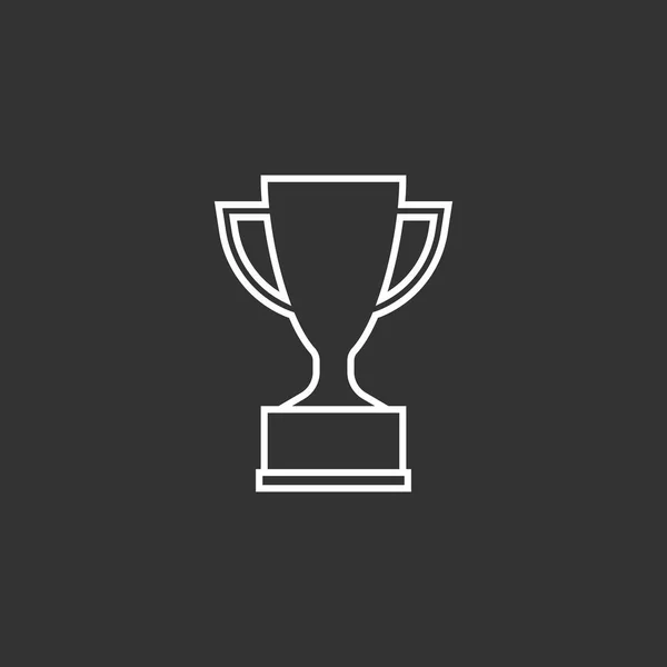 Trofee cup platte vector pictogram in lijnstijl. Eenvoudige winnaar symbool. Witte afbeelding geïsoleerd op zwarte achtergrond. — Stockvector