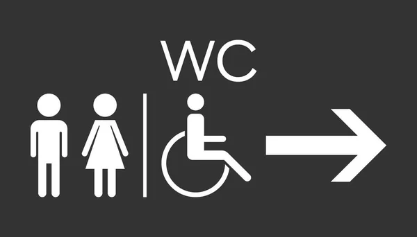 WC, WC ploché vektorové ikony. Muži a ženy podepsat pro toaletu na černém pozadí. — Stockový vektor
