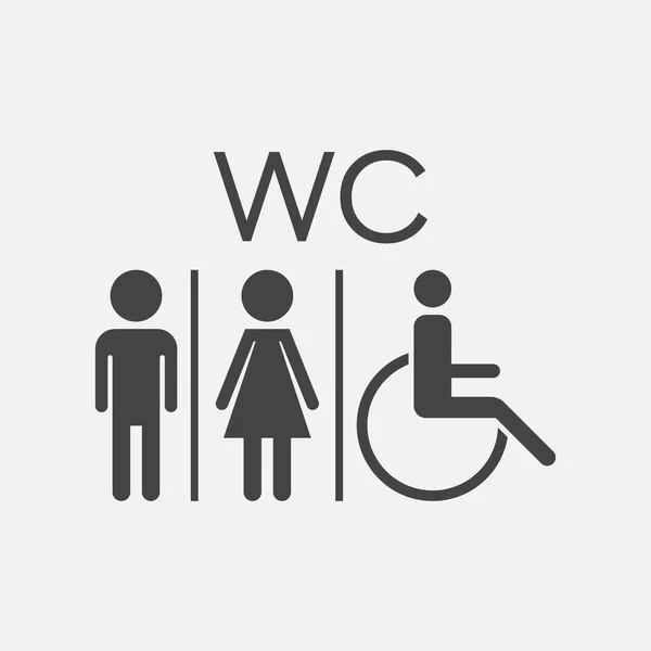 WC, vaso sanitário ícone vetor plana. Homens e mulheres assinam para banheiro no fundo branco . — Vetor de Stock