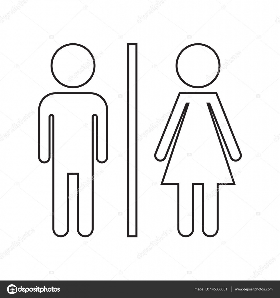 WC, ícone de vetor de linha de vaso sanitário. Homens e mulheres assinam  para banheiro no fundo branco . Vetor de ©sanek13744 145360001, image size:963x1024