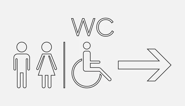 WC, línea de inodoro icono de vectores. Los hombres y las mujeres firman para el baño sobre fondo blanco . — Vector de stock
