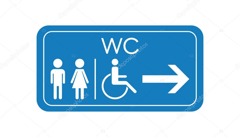WC, toilet vector icon . Men and women sign for restroom on blue board.