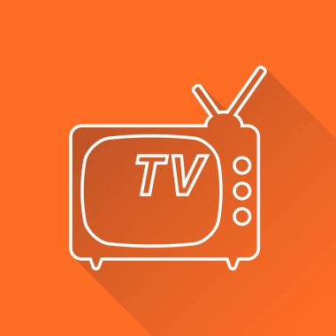 TV simge vektör çizim çizgi stili uzun gölge turuncu zemin üzerine izole içinde. Web sitesi tasarımı, logo, app, UI televizyon simgesi.