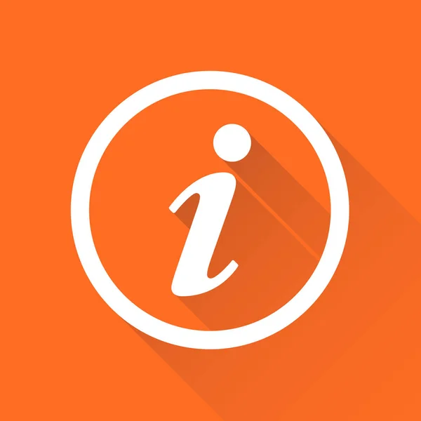 Informationssymbol Vektorillustration in flachem Stil isoliert auf orangefarbenem Hintergrund mit langem Schatten. Sprachsymbol für Websitedesign, Logo, App, UI. — Stockvektor