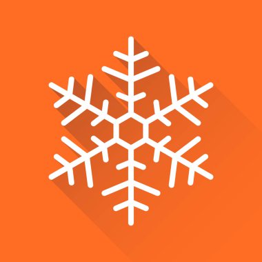 Kar tanesi simge vektör çizim düz tarzı uzun gölge turuncu zemin üzerine izole. Web sitesi tasarımı, logo, app, UI kış simgesi.