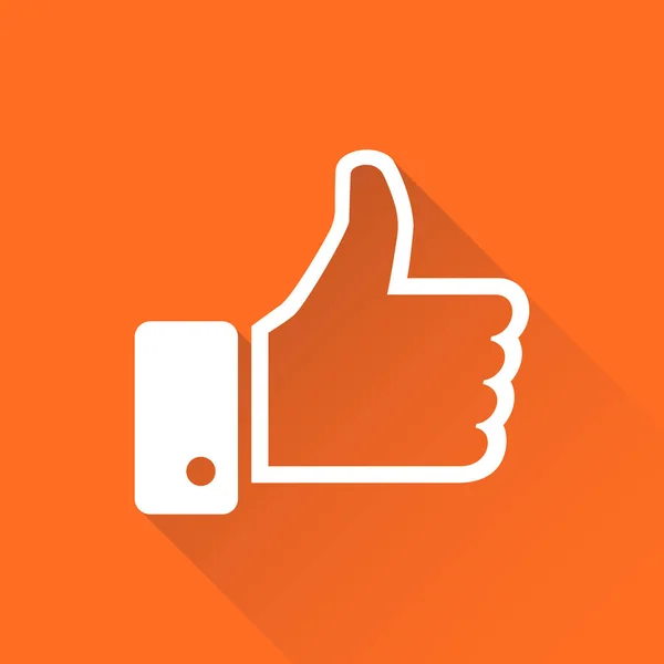 Como a ilustração do vetor ícone em estilo plano isolado em fundo laranja com sombra longa. Thumb up símbolo para web site design, logotipo, app, ui . —  Vetores de Stock