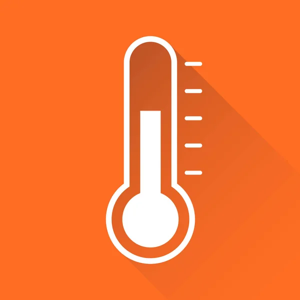 Icona del termometro. Obiettivo piatto illustrazione vettoriale isolato su sfondo arancione con lunga ombra . — Vettoriale Stock