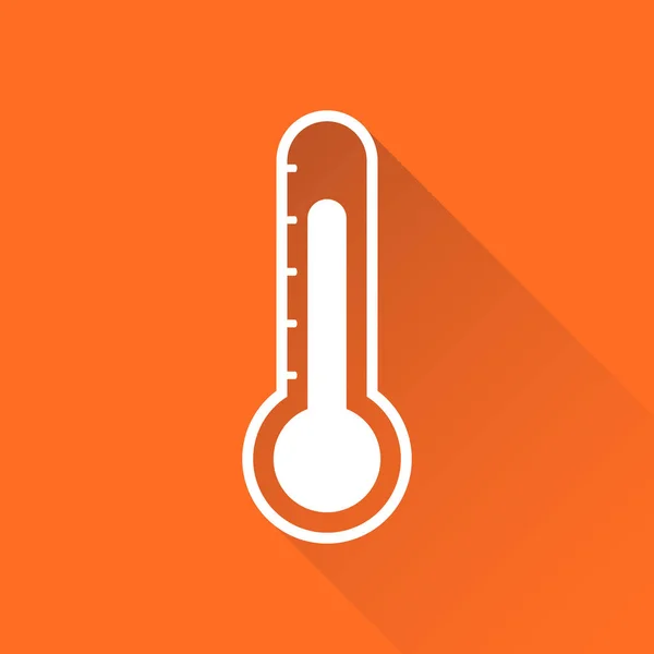 Thermometer icon. Goal flat vector illustration isolated on orange background with long shadow. — Stock Vector