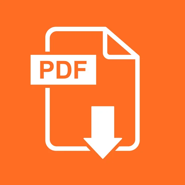 Descargar PDF icono del vector. Pictograma plano simple para negocios, marketing, concepto de Internet. Ilustración vectorial sobre fondo naranja . — Archivo Imágenes Vectoriales