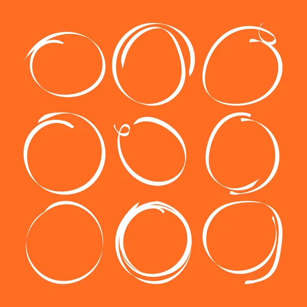 Set of the hand drawn scribble circles. Vector element. Illustration on orange background. — Stock Vector