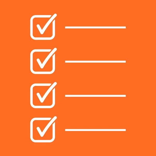 Para fazer ícone de lista. Lista de verificação, lista de tarefas ilustração vetorial em estilo plano. Ícone de conceito de lembrete no fundo laranja . — Vetor de Stock