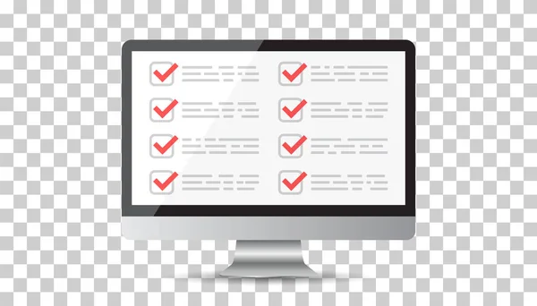 Businessman checklist with computer. Check list icon flat vector illustration.