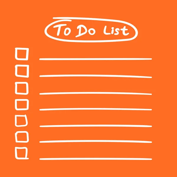 Para fazer ícone de lista com texto desenhado à mão. Lista de verificação, lista de tarefas ilustração vetorial em estilo plano no fundo laranja . — Vetor de Stock