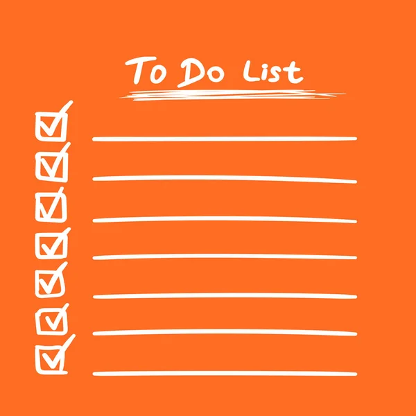 Para fazer ícone de lista com texto desenhado à mão. Lista de verificação, lista de tarefas ilustração vetorial em estilo plano no fundo laranja . — Vetor de Stock