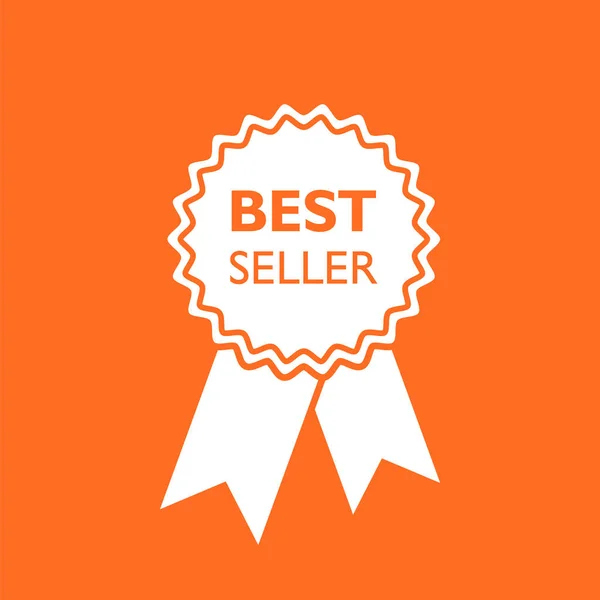 Best seller ribbon icon. Medal vector illustration in flat style on orange background. — Stock Vector