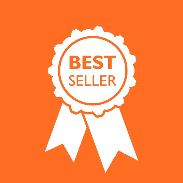 Ícone de fita de melhor vendedor. Ilustração vetorial de medalha em estilo plano sobre fundo laranja . — Vetor de Stock