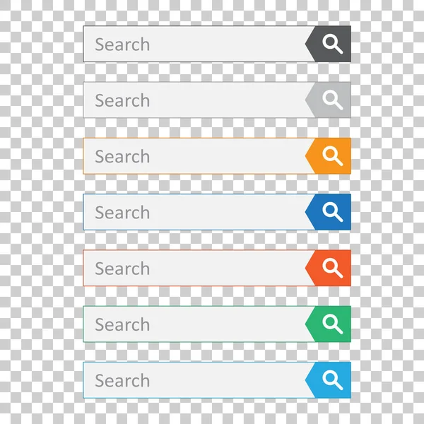 検索バーのフィールド。検索ボタンを持つベクトル インターフェイス要素を設定します。孤立した背景の平面ベクトル図. — ストックベクタ